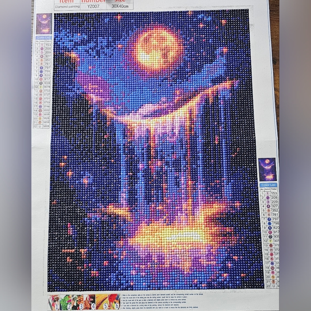 Moonlit Waterfall Finished Diamond Painting